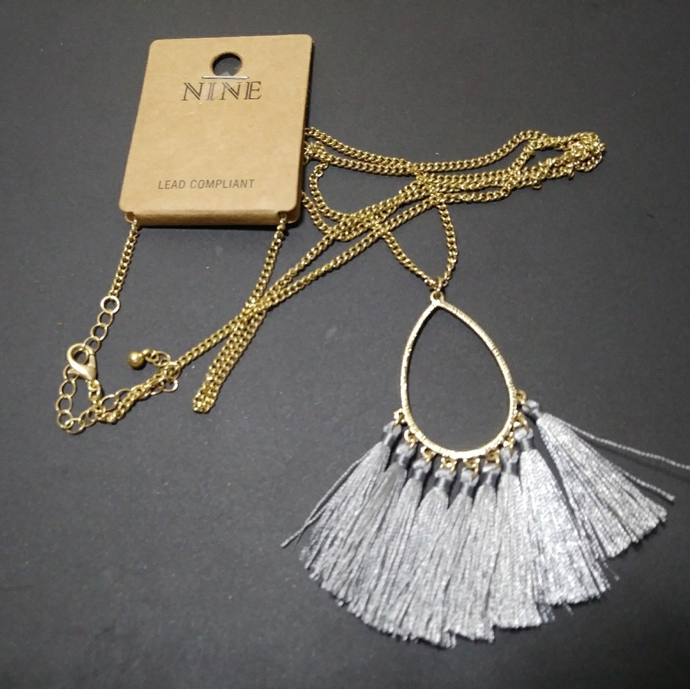 Long Grey Fringe Necklace
